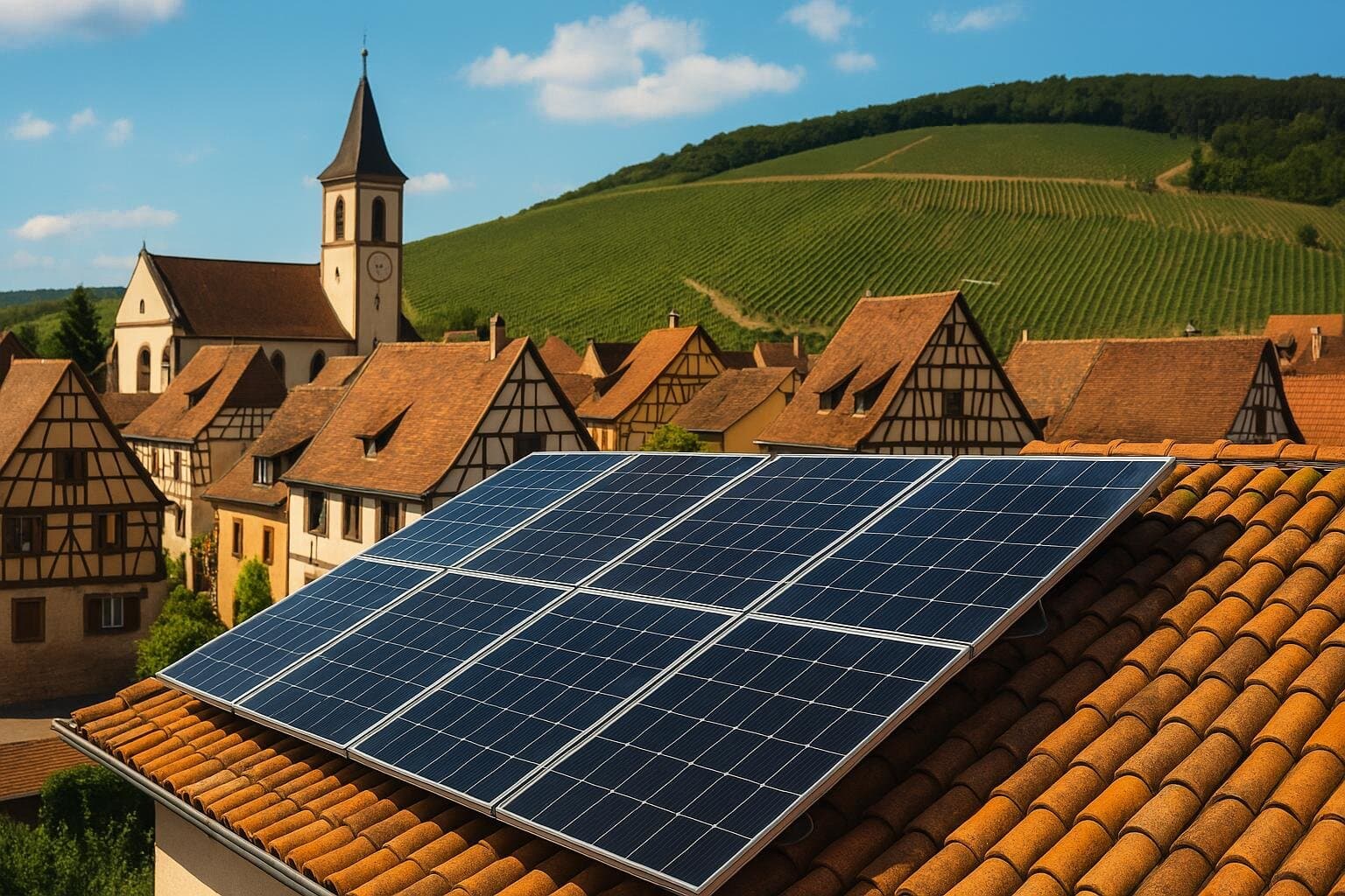 Maison alsacienne à colombages avec panneaux solaires SOLITEK